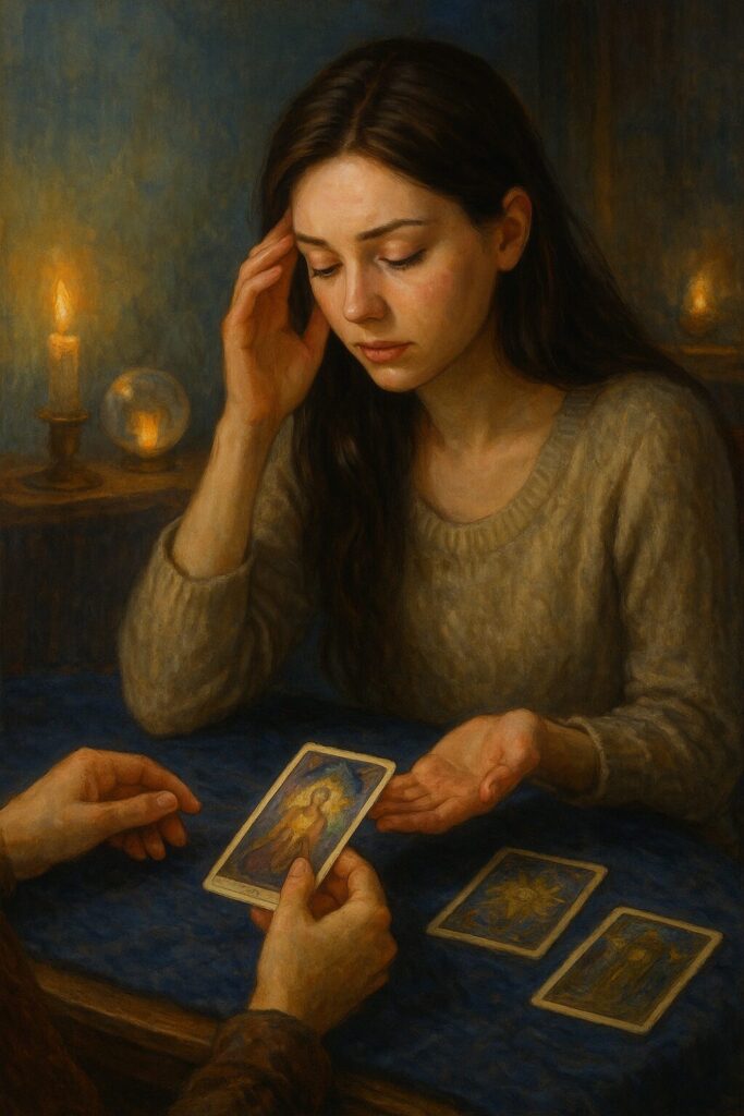 運気の絶頂にありながら転落を恐れて、占いに頼る女性